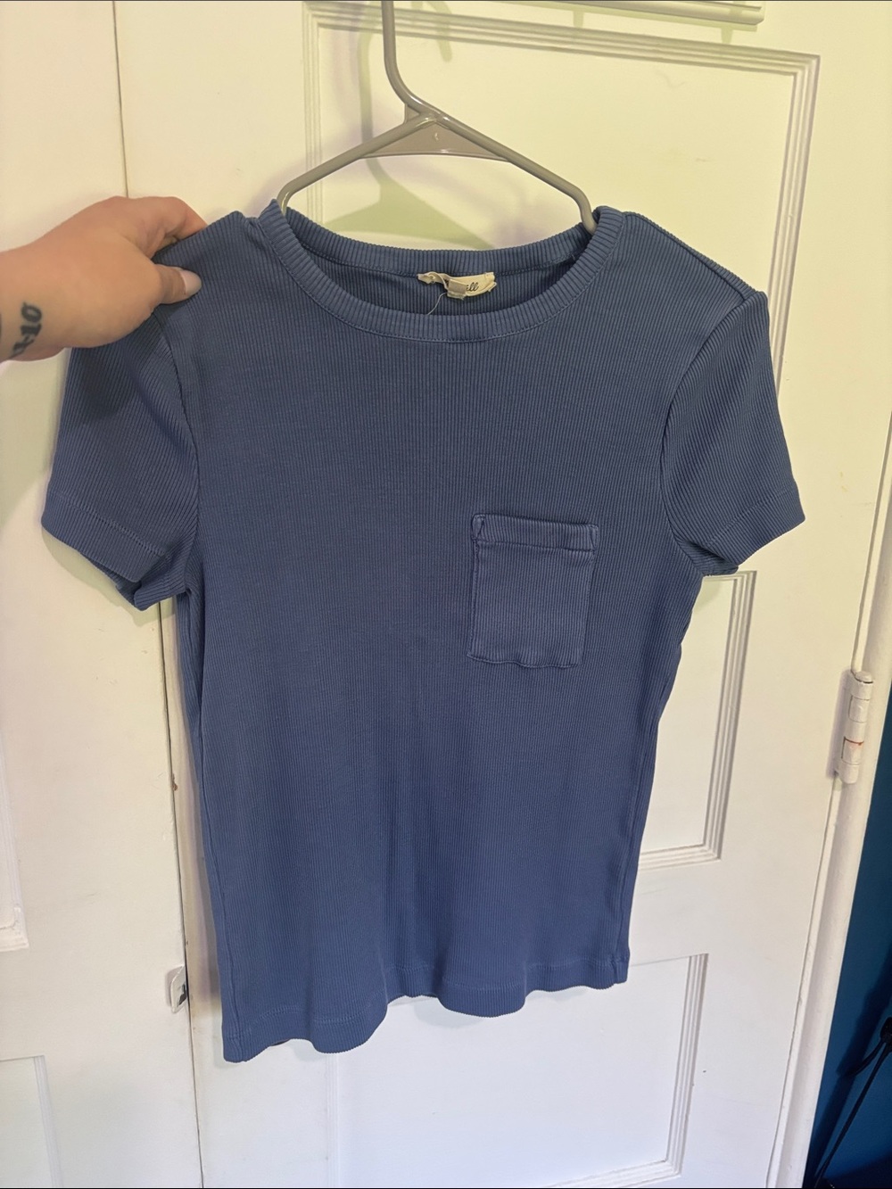 Madewell | Blue Ribbed Short Sleeve Pocket Tee